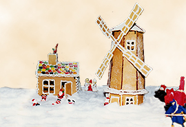 Foto av huset och kvarnen med kristyr, och omgivna av tomtar